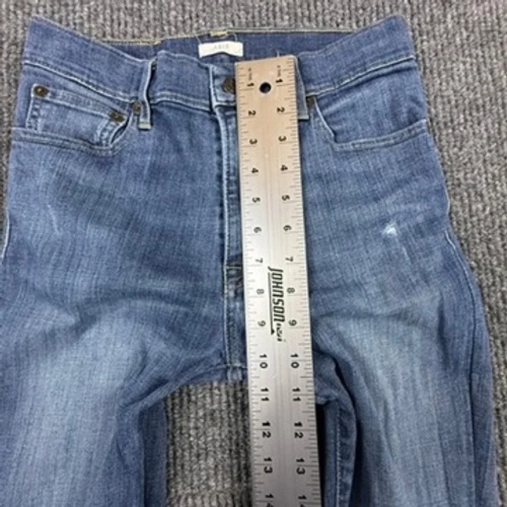 ABLE The High Rise Skinny Jeans Blue Distressed Raw Hem Women Size 26
